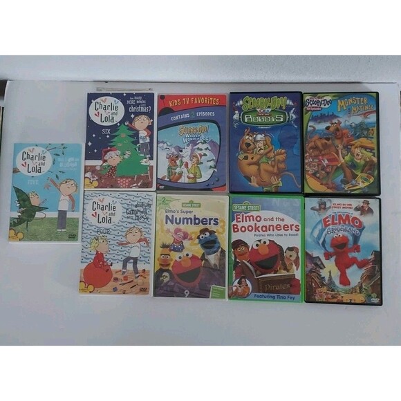 Lot Of 9 Kids DVDs - Scooby Doo - Elmo - Charlie and Lola - Picture 1 of 1